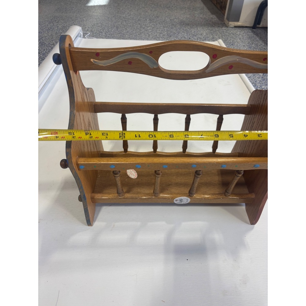 Vintage Hand Painted Mushroom Wood Magazine Rack Cottagecore Spindle Caddy 15in - Picture 9 of 9